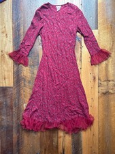 april cornell dress medium red blue vintage paisley, netting sleeves, trim. Med