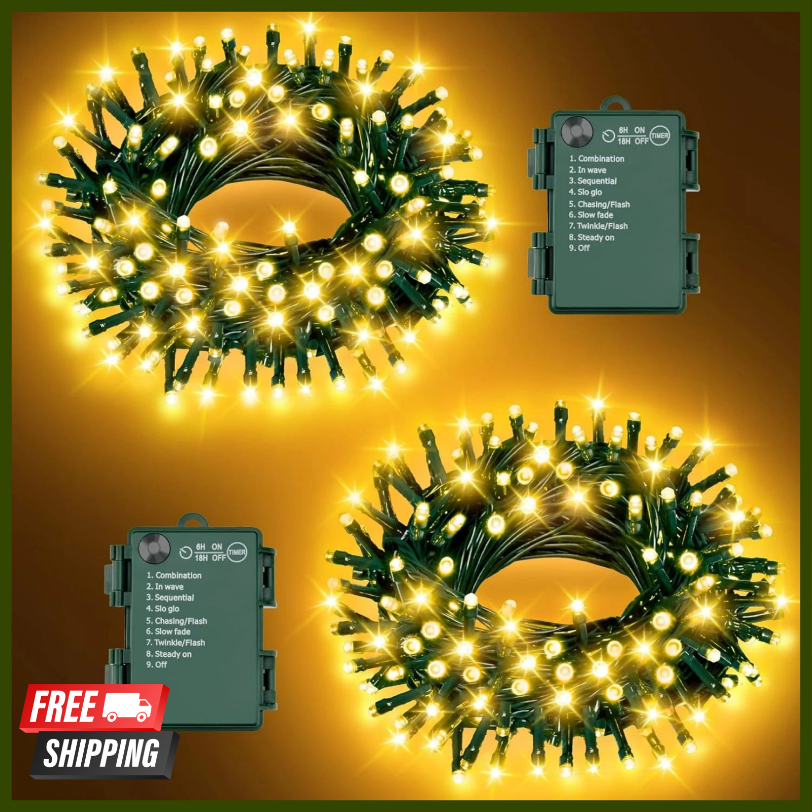 Christmas Lights Outdoor Battery Operated String Lights Total 100LED 33Ft with T