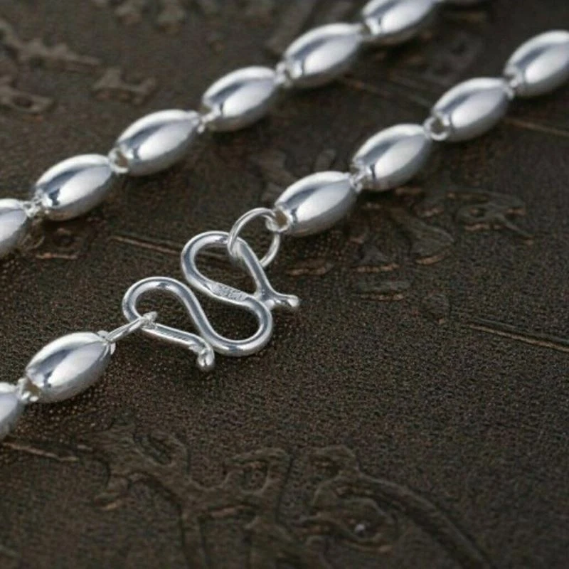 Collar de plata fina pura 999 para mujer con cuentas ovaladas polacas suéter cadena de eslabones Foto 4 de 4