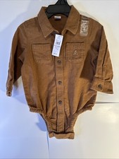 Baby Gap Toddler Boy Sz 12-18 Month Dress Shirt One Piece Brown NWT