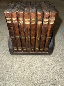Vintage Wooden Book Coaster Set of 8 with Holder