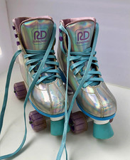 Roller Derby Pixie Youth Quad Skates Size 3-6 Holographic Blue/Purple