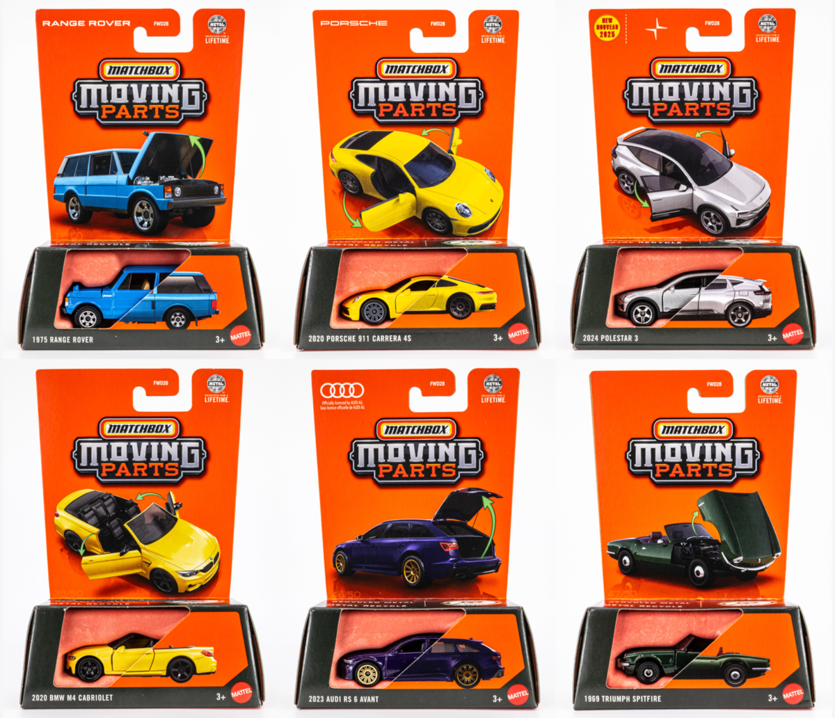 2025 Matchbox Moving Parts Mix 6 | 6-Car Set | Porsche | Triumph