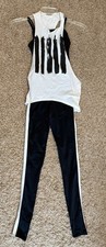 Weissman Black Full Length Unitard W/ White strip on Leg and Blk/Whi Tank Top LC