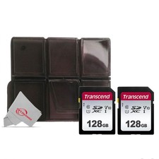 Two Pack Transcend SDXC 128GB UHS -I U3 300s V30 Class 10 with Card Holder