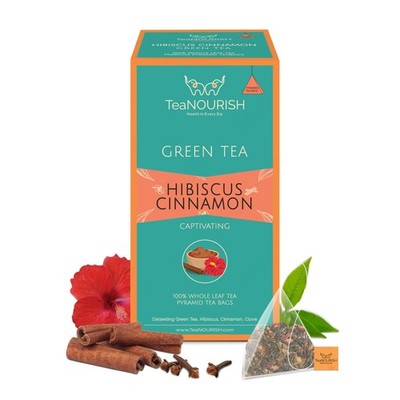 TeaNOURISH Hibiscus Cinnamon Green Tea | 20 Count Pyramid Bags Pack of 20 