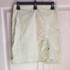 Y2K Ralph Lauren Women's Skirt 4 Green Floral Print Ruffle Slit Vintage Flowers
