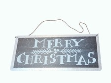 Merry Christmas Glittery Metal Hanging Sign 7" Long