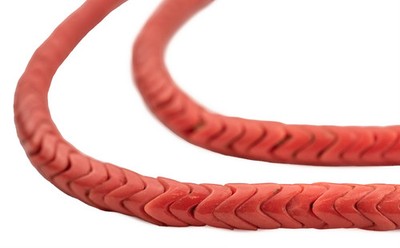 Glass Snake Beads, Coral Color 6mm Nigeria African Red Interlocking Handmade