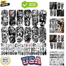 82 Sheets Temporary Tattoo for Men Women Adults, Include 12 Sheets Black 3D H...