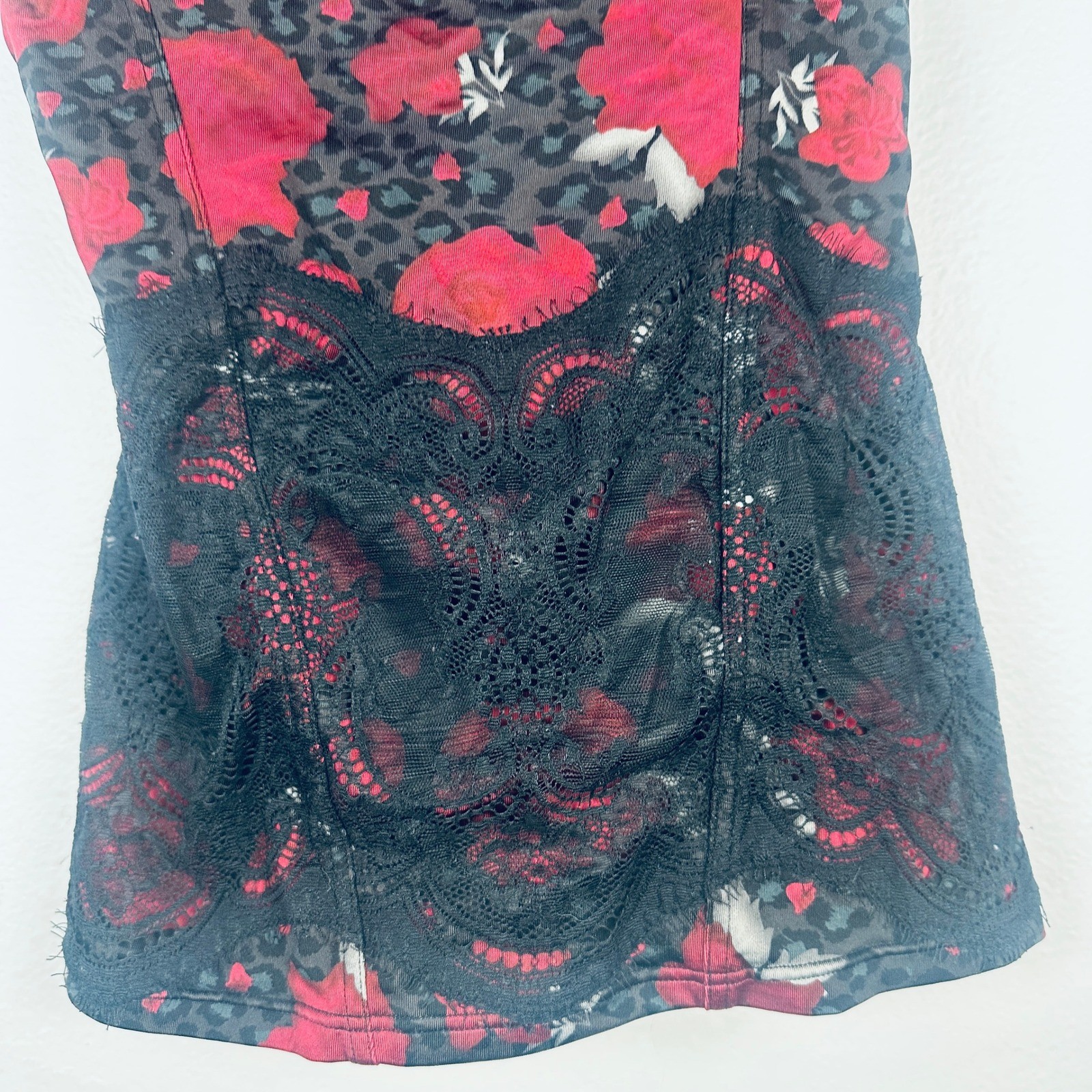 Flexees Maidenform 36C Red Rose Leopard Print Lace Trim Camisole Bustier 1956 - Thumbnail 2
