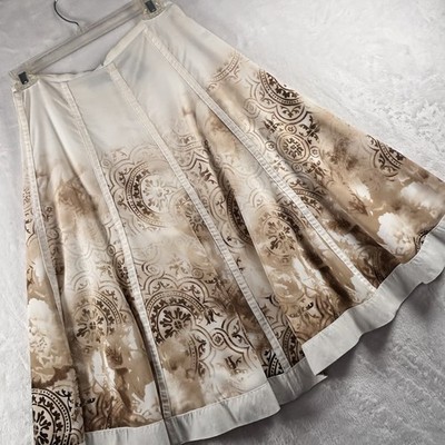 Apostrophe Womens Beige Brown A-Line Skirt Size 2 Polyester Lined Patterned