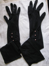 Women's Size Small Vintage Long Elbow Length Black Gloves 23"