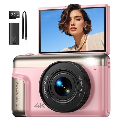 Digitalkamera 4K Fotokamera 64MP Kamera:  für Videos mit 3'' Klapp-Bildschirm