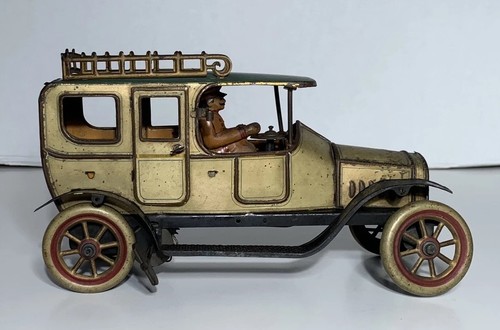 Antique GERMAN TIN LITHOGRAPH Automobile TOY LIMOUSINE Clockwork 8 3/4” 1910