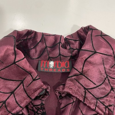 VTG Morbid Threads Spider Web Button Shirt Flashy Red Men s Sz L Emo Rare Goth