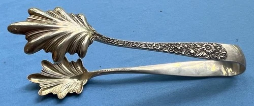 S. Kirk & Son Sterling Silver Repousse Large 6 3/8" Serving Ice Tongs 73g