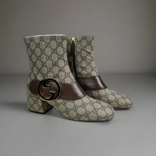 Gucci Blondie GG Supreme Canvas Malaga Double G Logo Bottines à talons épais Eu 37,5