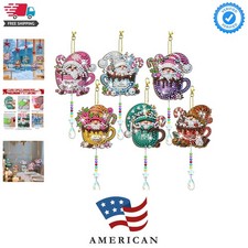 6 Pcs Diamond Art Christmas Ornaments Gnomes Coffee Diamonds Painting Keychai...