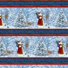 Northcott - St. Nicholas - Scenic Repeating Border Stripe - Dark Blue/Multi, BTY