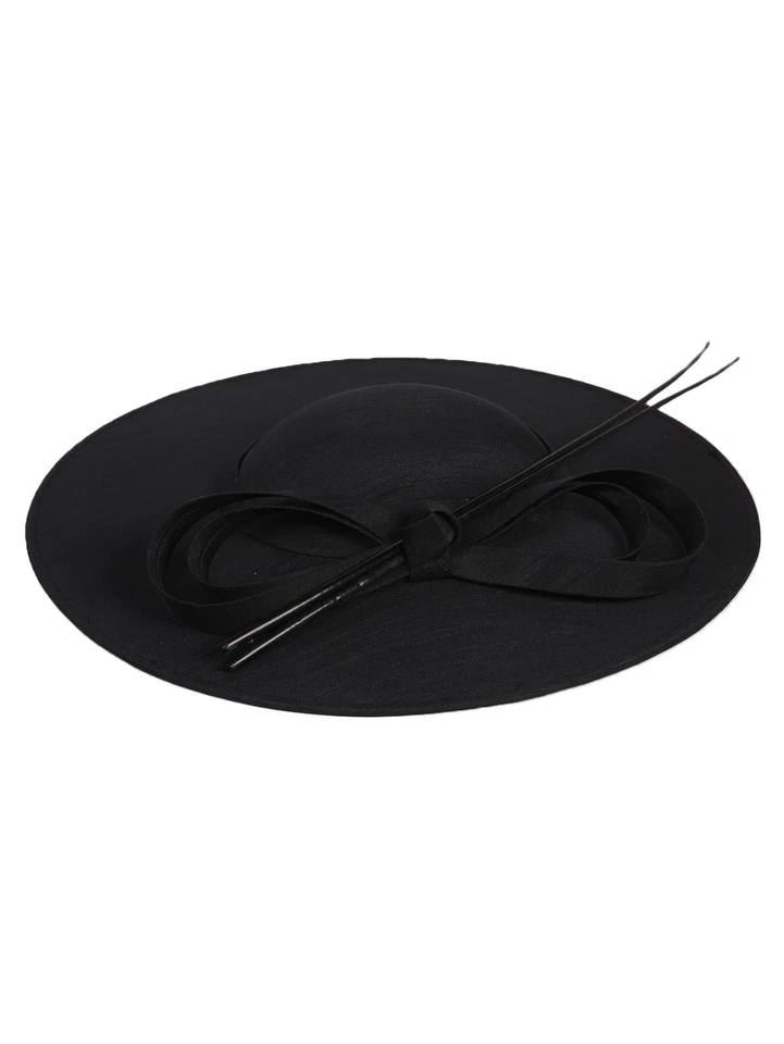 Mujeres Negro Formal Iglesia Fascinadores Sombrero Ala Ancha Derby Sombreros con Lazo Pluma Foto 2 de 4