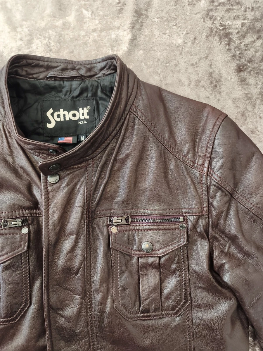 Chaqueta de Cuero Schott NYC Café Racer Años 90 De Colección Oxblood CHAMP IDN 6875 M
