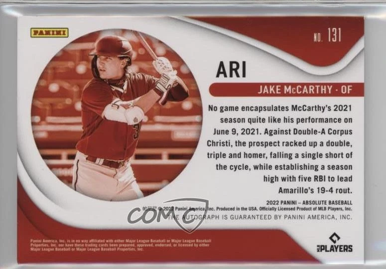 2022 Panini Absolute Rookie Signatures Tan Leather /99 Jake McCarthy Auto RC - Image 2 of 2