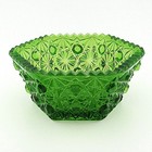 Vintage Daisy & Button Glass Bowl L E Smith Emerald Green Hexagon Sawtooth Edge