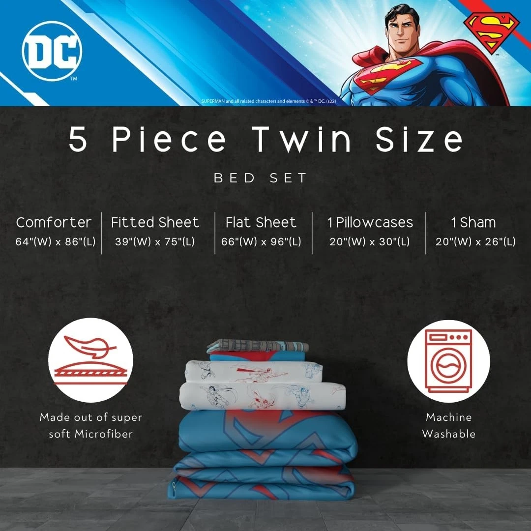 Superman Shield Reversible Comforter, Bedding Set