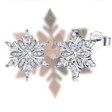 Sterling Silver Snowflake Earrings Studs Charms Hypoallergenic Fashion CZ Stu...