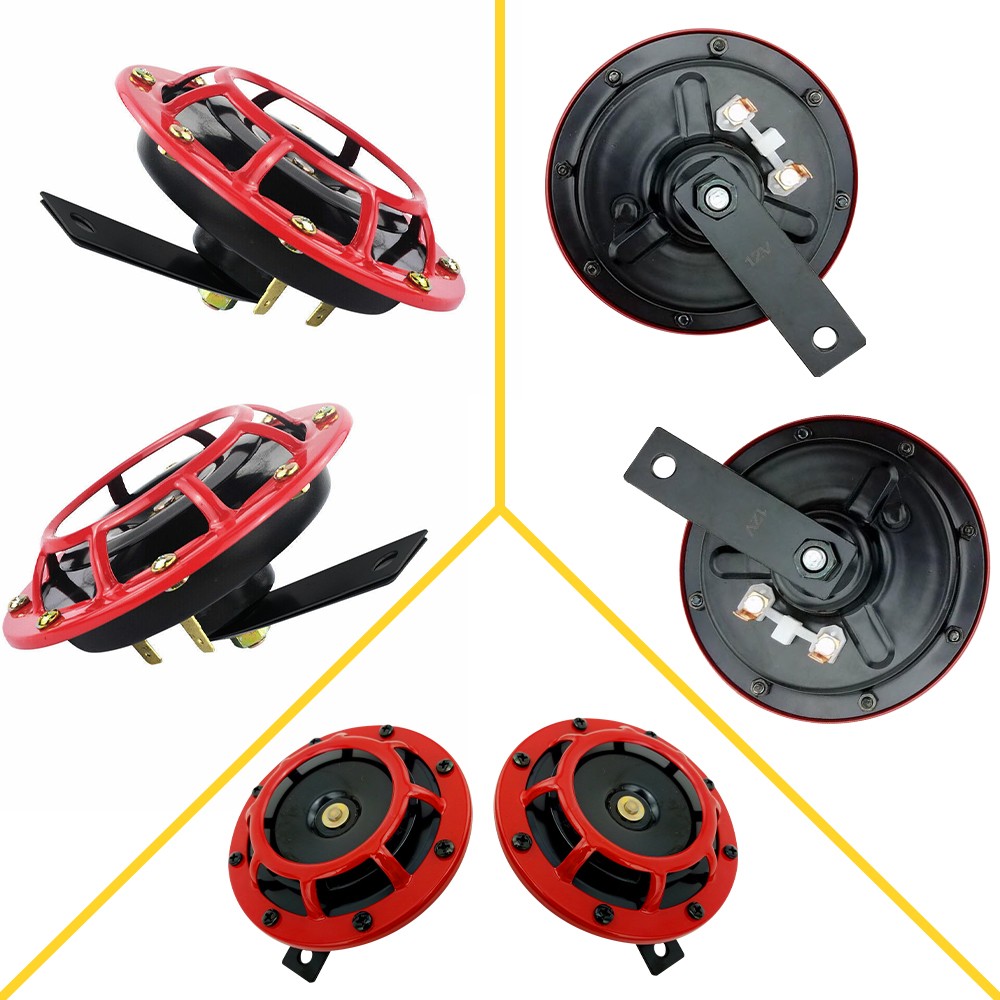 2PCS Red Super Tone Horn Super Loud Compact Electric Blast Tone Car Air Horn 12V
