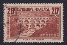 FRANCE 1929 Pont du Gard 20f Deep Red-Brown SG 475 Used (CV £50)