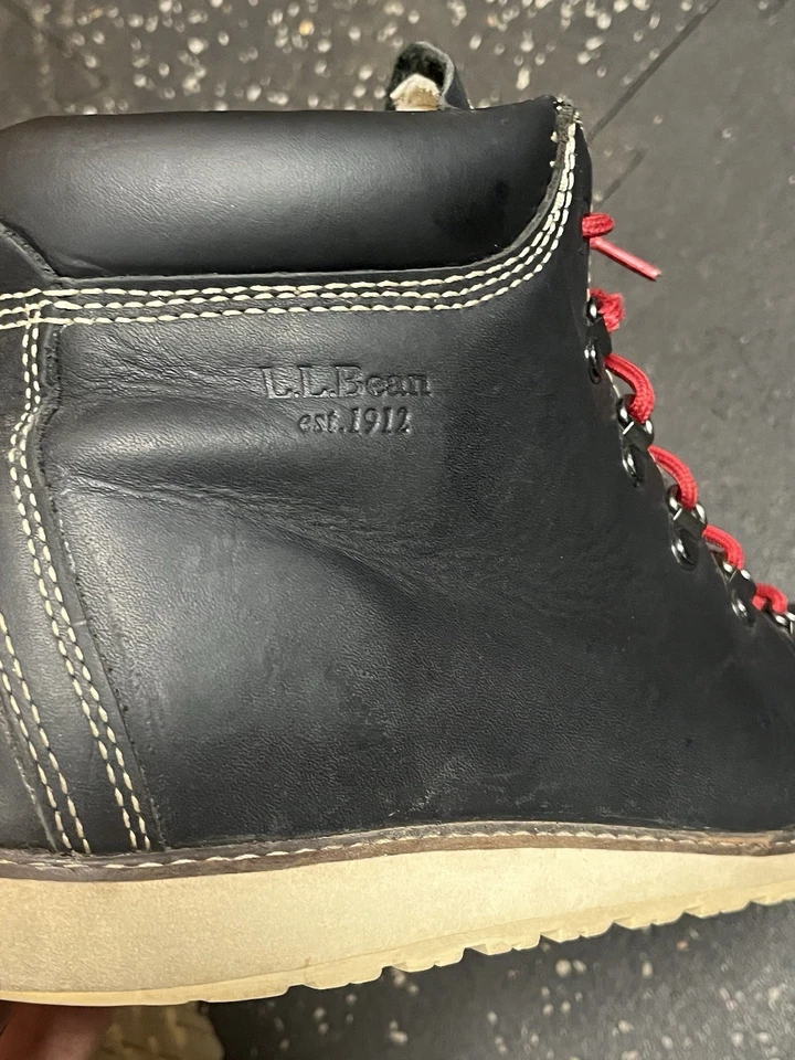 Botas de caminhada masculinas LL Bean 9 vintage Itália couro preto GTX sapatos impermeáveis - Imagem 3 de 4