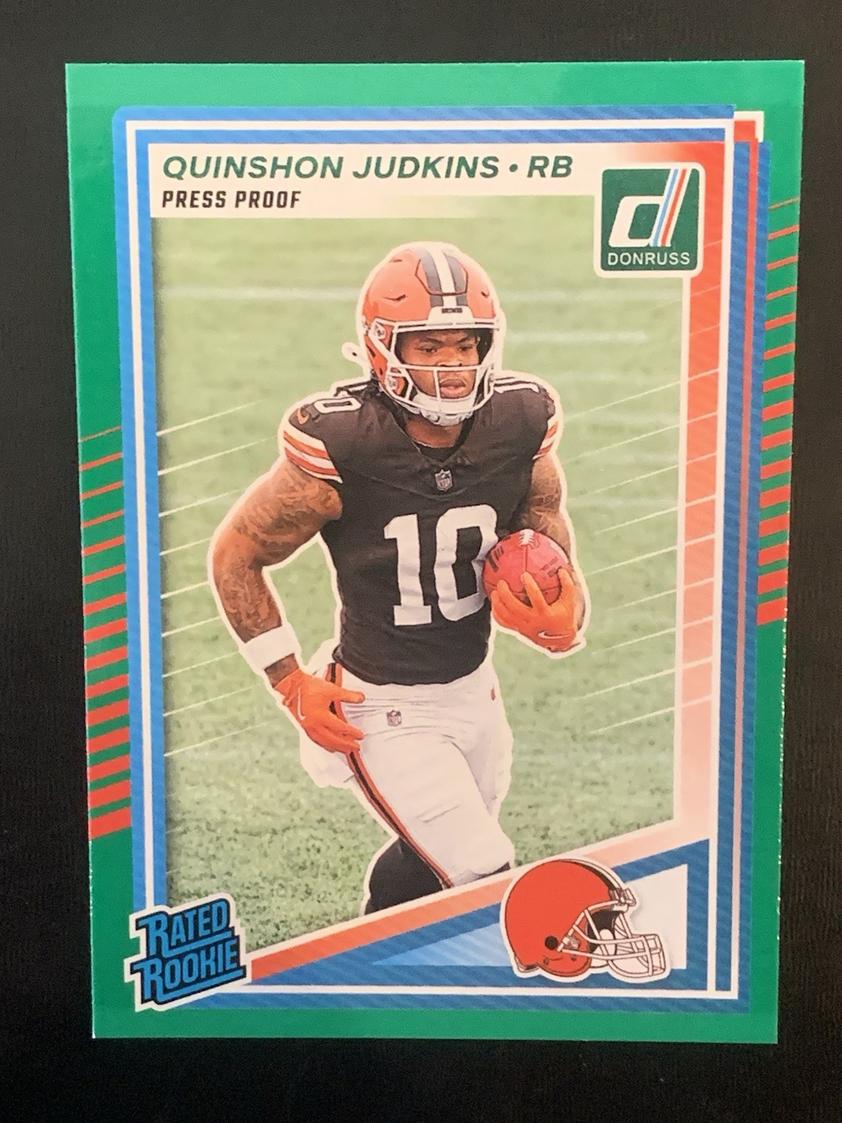 2025 Panini Donruss Rated Rookie Quinshon Judkins #330 Press Proof Green (RC)
