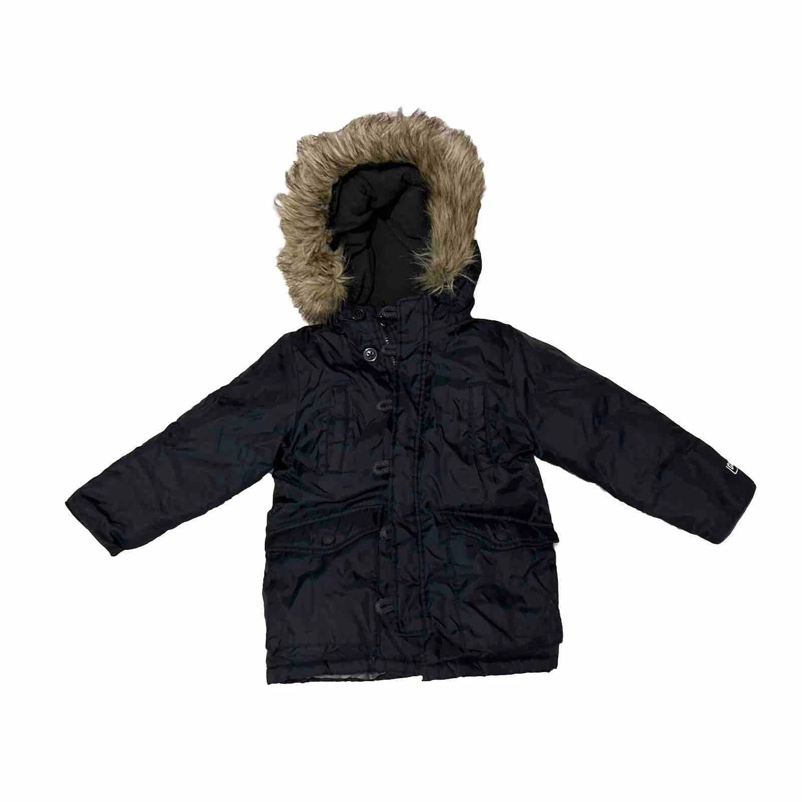 Gap Kids Down Jacket Parks Boys 5 Black Faux Fur Trim Outdoor Winter Ski Warmest