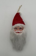VTG Santa Claus Doll Head Spectacles Christmas Ornamant Rubber Face Felt Hat