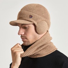 Mens Womens Winter Beanie Knit Hat Scarf Set Neck Warmer Thick Fleece Ski Cap