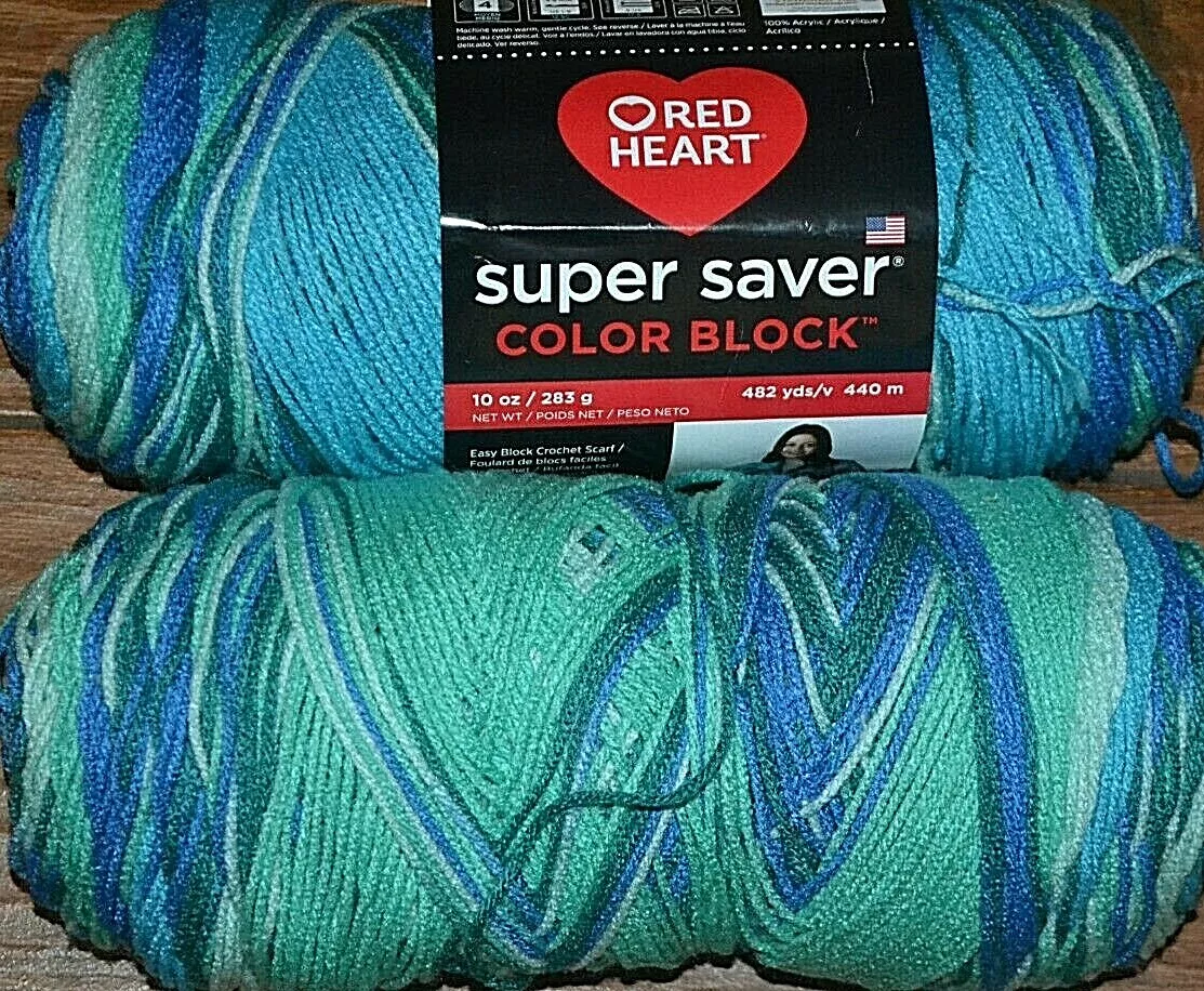 Red Heart® Super Saver® Color Block™ #4 Medium Acrylic Yarn, Liquid Teal  10oz/283g, 482 Yards (4 Pack)