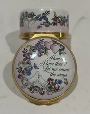 Halcyon Days Enamels Trinket Box St. Valentine's Day 1991-"How Do I Love Thee?"
