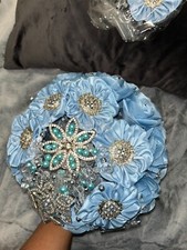 Baby blue with silver Quincea era ramo in color sky blue bouquet Ramo