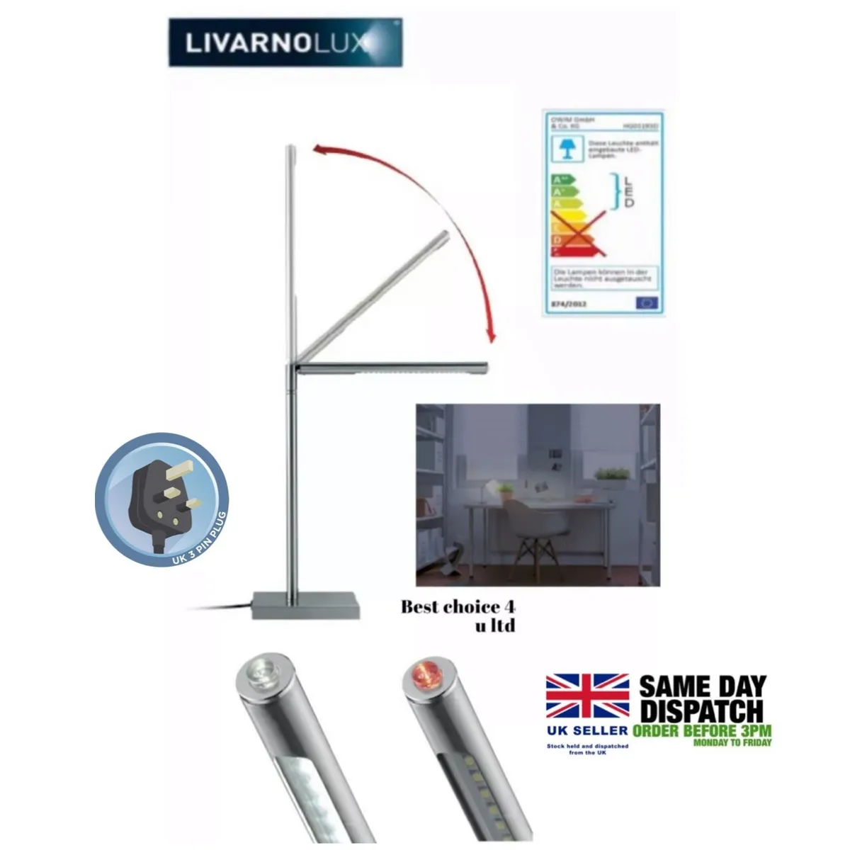 Livarnolux LED Strip Desk Lamp, Uses up To 83% Less Energy
