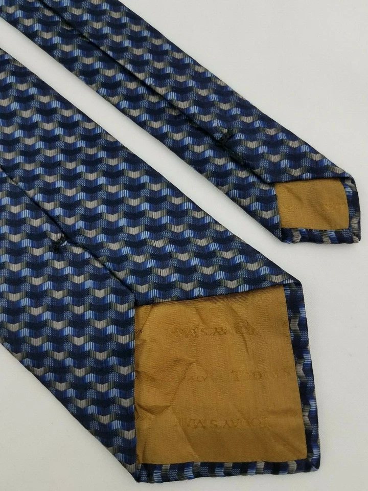 Corbata de seda para hombre de hoy azul gris tostado geométrica para hombre Italia 56 x 3,75 Foto 3 de 4