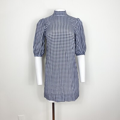 GANNI GINGHAM HIGH-NECK DRESS IN BRUNERA BLUE 32/0 | eBay