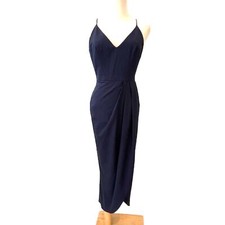BHLDN Anthropologie Lyra Caron Navy Blue Formal Maxi Dress Lined Size 4 Slit