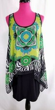 S L Fashions Sleeveless Black Dress Size 10 Womens Green Asymmetrical Overlay