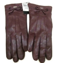 Coach New Ladies Plum Warm Leather Gloves Merino Wool Lined Size 6.5 NWT 128