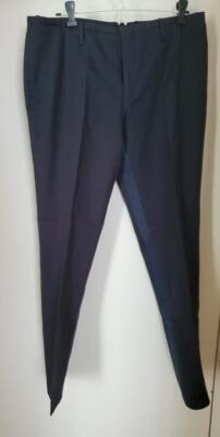 Lanvin Ladies Italian Navy Blue Cotton Pants Slacks Inner Leg Stripe Size 8R