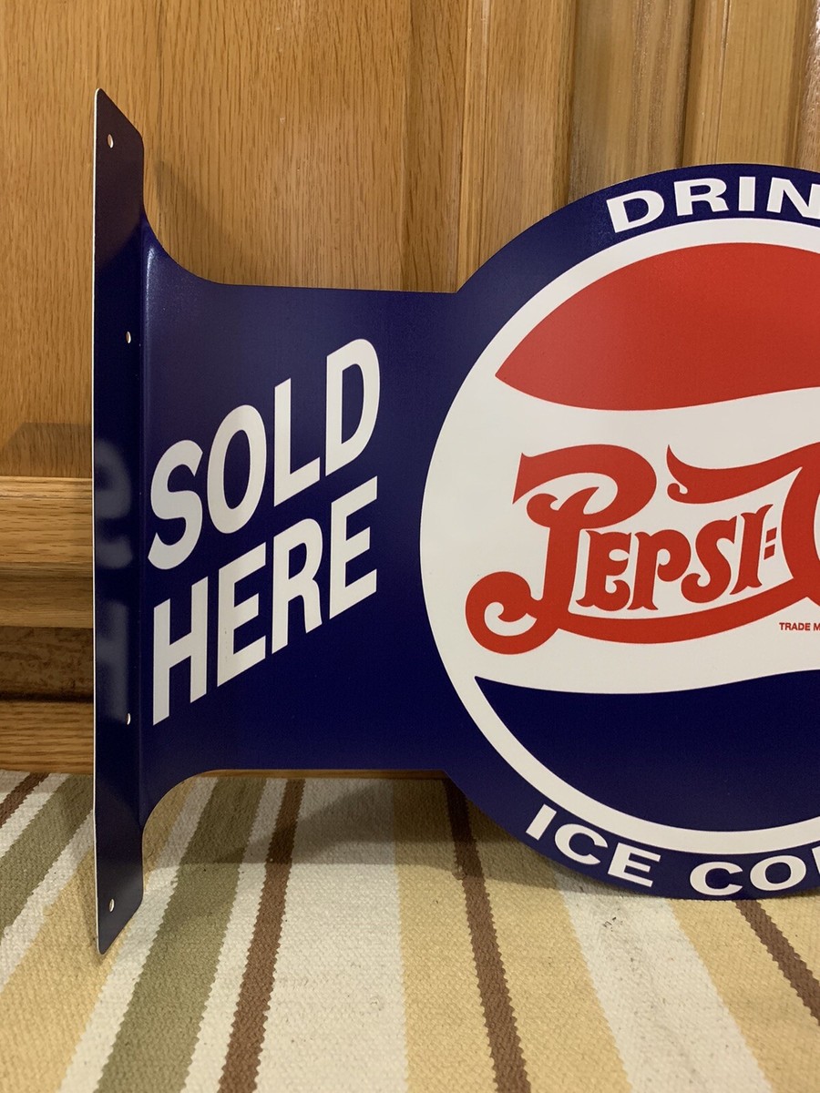 Pepsi Sign Flange Metal Double Sided Cola Sold Here Bottle Cap