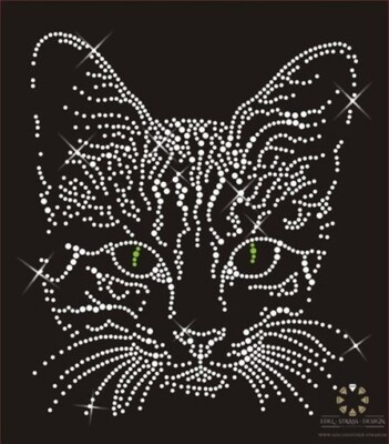 Hotfix Strass Bügelbild Applikation Bügelmotiv Katze Katzenkopf Crystal 120921