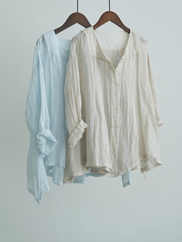 Camicia donna retrò Ramie girocollo sciolta primavera ed estate cardigan blusa top - Foto 7 di 9